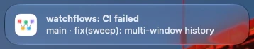 The notification from that run. Clicking it opens the failed run on GitHub.