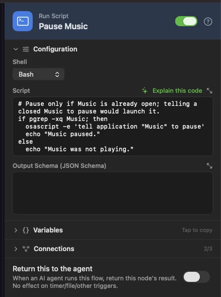 The Pause Music script checks that Music is running before it tells it to pause.