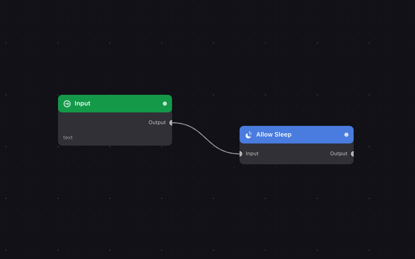 The flow on the canvas: Input, Allow Sleep.