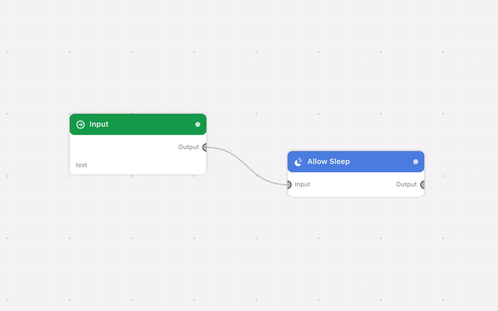 The flow on the canvas: Input, Allow Sleep.