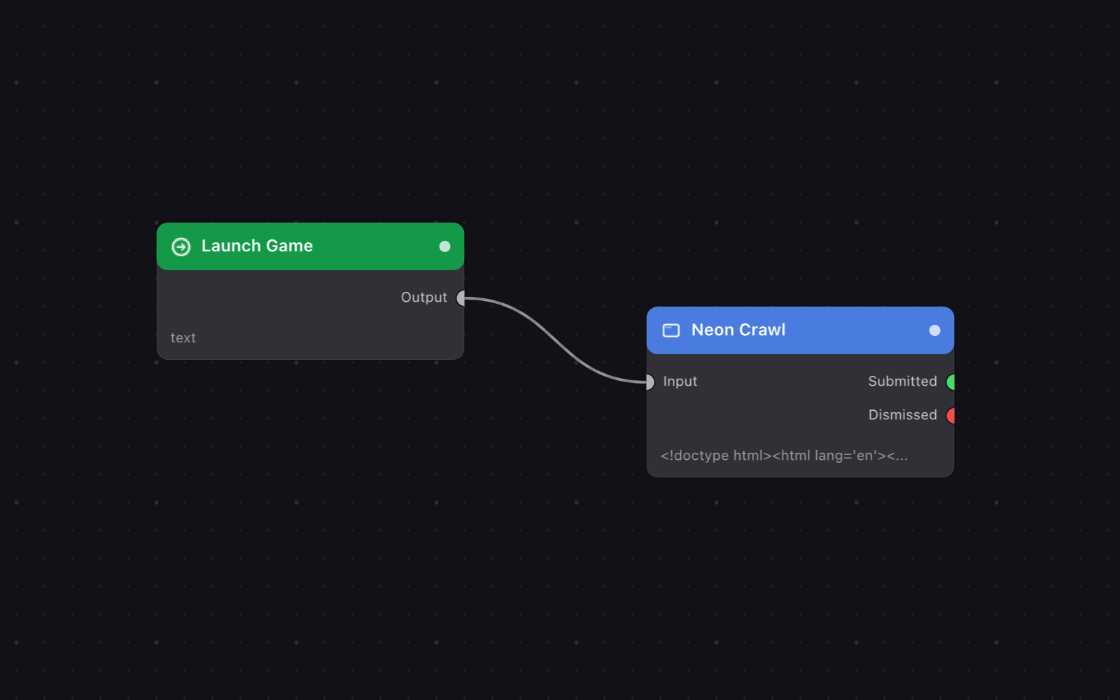 The flow on the canvas: Launch Game, Neon Crawl.