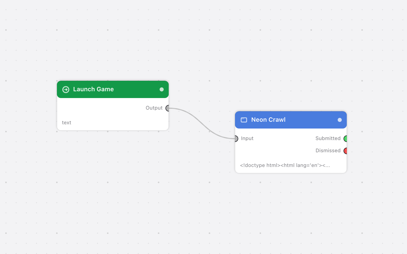 The flow on the canvas: Launch Game, Neon Crawl.