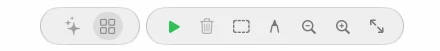 The canvas toolbar. Back to Home and the flow's name sit on the left; the Canvas ↔ Flow Builder switch and the controls pill — Run (Stop while a run is live), Delete selected, the Section tool, Markup, and zoom out / in / to fit — sit in the middle; the share menu and the **Enabled** switch that arms the flow sit on the right.