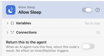 The Allow Sleep inspector. No fields — the node does one thing.