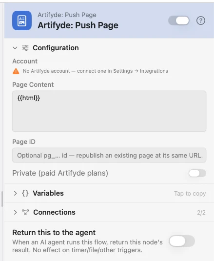 The Artifyde: Push Page inspector, with Page Content at its default.