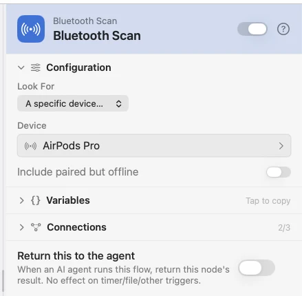 The Bluetooth Scan inspector with a specific device chosen.