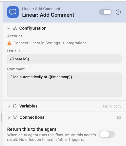 The Linear: Add Comment inspector.