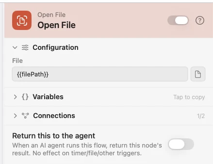 The inspector for an Open File node. One field.