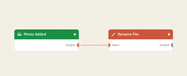 Two nodes. A screenshot arrives and comes out renamed.