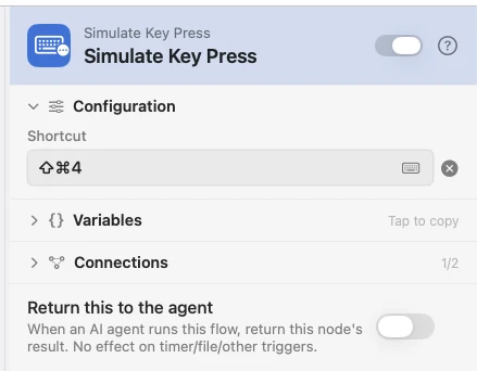 The Simulate Key Press inspector, with a recorded shortcut.