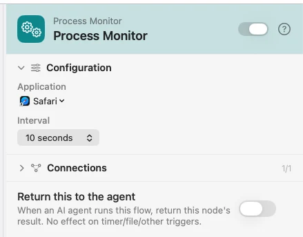 The inspector for Process Monitor: an application and an interval.