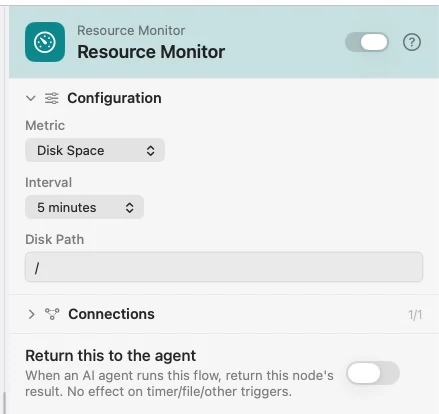 The inspector for Resource Monitor: a metric and an interval.