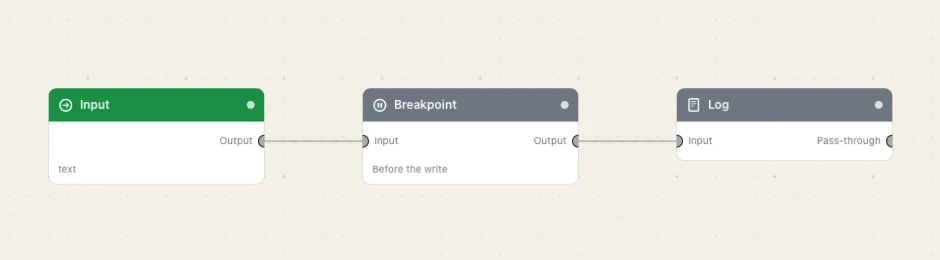 Three nodes: a value, a pause, the record.